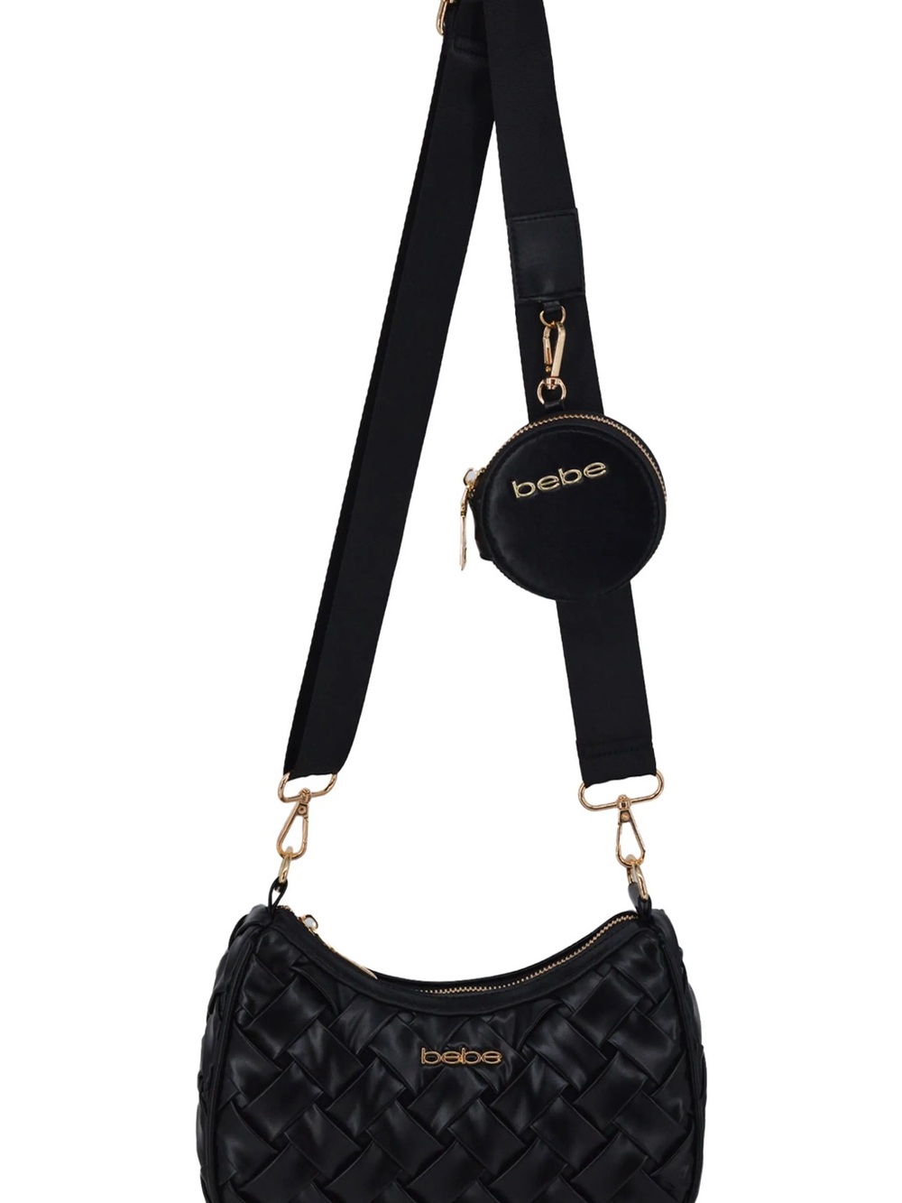 Bebe Luca Black Woven Crossbody with Coin Pouch NWT